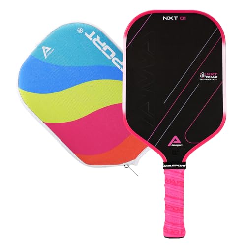 AMA SPORT Pickleball-Paddel aus Kohlefaser, USAPA-genehmigt, 16 mm, Pickleball-Paddel, Reibung, strukturierte Oberfläche, thermogeformter Pickleballschläger mit Antrieb, PP-Wabenkern (NXT 01-Pink) von AMA SPORT