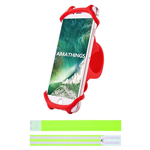 AMATHINGS Stabiler Fahrrad-Smartphonehalter In Rot Und 2 Reflektierende Hosenschutz-Bänder Auto-Lenkrad-Halter Für Smartphones Bis 5,5' von AMATHINGS