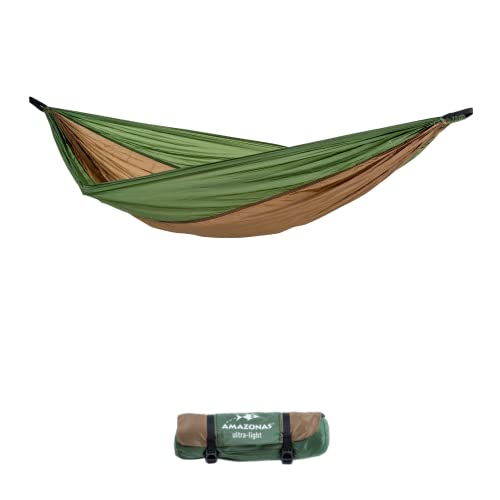 AMAZONAS Ultra-Light Hängematte Adventure Hammock Coyote - Die leichteste Kingsize Hängematte der Welt 180g 275 x 140 cm Packmaß 18 x 6 cm bis 150 kg in Grün von AMAZONAS