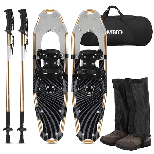 AMBIO Schneeschuhe für Herren, Damen, Jugendliche, Kinder, leichte Aluminium-Schneeschuhe mit Trekkingstöcken, Beingamaschen und Tragetasche (Gold, 53,3 cm) von AMBIO