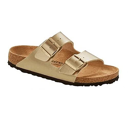 Damen Pantoletten - Schuhe Mit Verstellbaren Riemen - Outdoor & Hausschuhe Mit Sohle Aus Feinstem Gummi - Sandalen Mit Natur Kork-Fußbett (Gold,35 EU) von AMCOIN