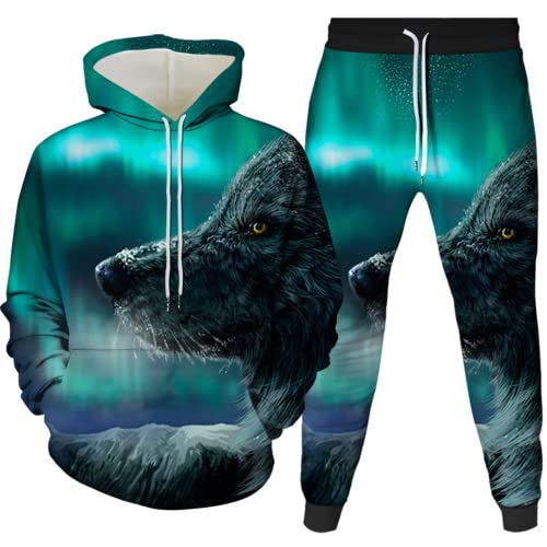 AMCYT Herren Trainingsanzug Hoodie und Trainingshose Jogginganzug Unisex 3D Druck Hoodie Herren Kapuzenpullover (Wolf 9,M) von AMCYT