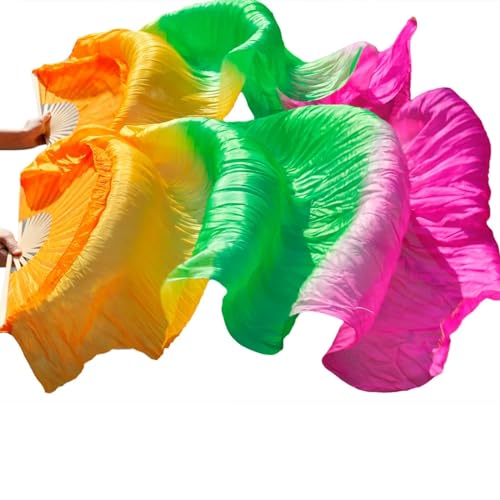 AMEEDA Bauchtanz Fächer Chinesische Seidenschleier-Tanzfächer, Paar Bauchtanzfächer, gemischte Farben(Silver,XXL-280cm-1pair(2pcs) von AMEEDA