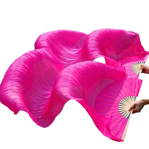 AMEEDA Bauchtanz Fächer Seide Unisex chinesische Seide Schleier Tanz Fans 1 Paar Bauchtanz Fans reine Farbe 180 * 90 cm(Rose,230x90cm) von AMEEDA