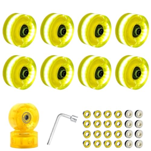 AMEEDA Inline Skates Rollen 1/4/8 stücke 58mm x 32mm PU 82A Zweireihige Rollschuhe Räder Skateboard 4 Räder Skates Hohe Elastische Leucht Rad Outdoor Skating(Yellow 8 pcs) von AMEEDA