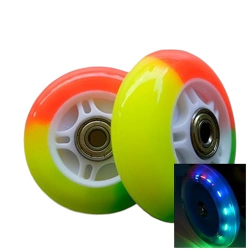 AMEEDA Inline Skates Rollen Flash Hinterreifen 3-in-1-Kinderroller-Hinterrad for Kinder 3-Räder-Auto-Glanzroller Radfahren hinter strapazierfähigem, elastischem PU(2 Rainbow 80X24mm) von AMEEDA