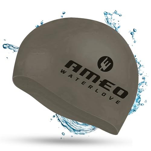 AMEO WATERLOVE Big Size Silikon-Badekappe – Swim Cap elastisch & strapazierfähig – wasserdichte, komfortable Schwimmhaube mit extra viel Platz – Big Size Badekappe, Silber von AMEO