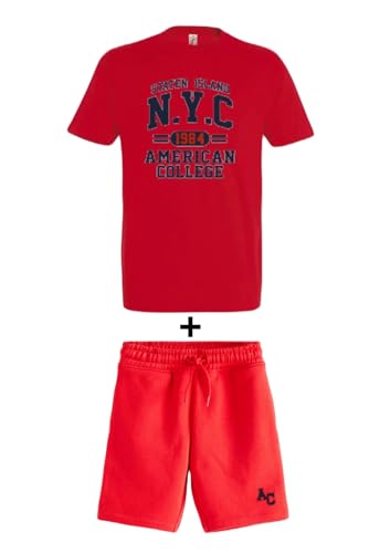 AMERICAN COLLEGE USA, 2 Teiliges Set, Herren, Damen, T-Shirt + Bermuda, Casual, Sportlich, Kleidung, Erwachsene, Unisex, Manner, Frauen, Modell ACEN227 Rot, S AMERICAN COLLEGE USA, 2 Teiliges Set, Herren, Damen, T-Shirt + Bermuda, Casual, Sportlich, Kleidung, Erwachsene, Unisex, Manner, Frauen, Modell ACEN227 Rot, S von AMERICAN COLLEGE USA