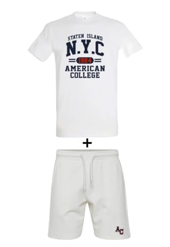 AMERICAN COLLEGE USA, 2 Teiliges Set, Herren, Damen, T-Shirt + Bermuda, Casual, Sportlich, Kleidung, Erwachsene, Unisex, Manner, Frauen, Modell ACEN227 Weiß, L AMERICAN COLLEGE USA, 2 Teiliges Set, Herren, Damen, T-Shirt + Bermuda, Casual, Sportlich, Kleidung, Erwachsene, Unisex, Manner, Frauen, Modell ACEN227 Weiß, L von AMERICAN COLLEGE USA