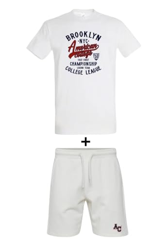 AMERICAN COLLEGE USA, 2 Teiliges Set, Herren, Damen, T-Shirt + Bermuda, Casual, Sportlich, Kleidung, Erwachsene, Unisex, Manner, Frauen, Modell ACEN230 Weiß, L AMERICAN COLLEGE USA, 2 Teiliges Set, Herren, Damen, T-Shirt + Bermuda, Casual, Sportlich, Kleidung, Erwachsene, Unisex, Manner, Frauen, Modell ACEN230 Weiß, L von AMERICAN COLLEGE USA