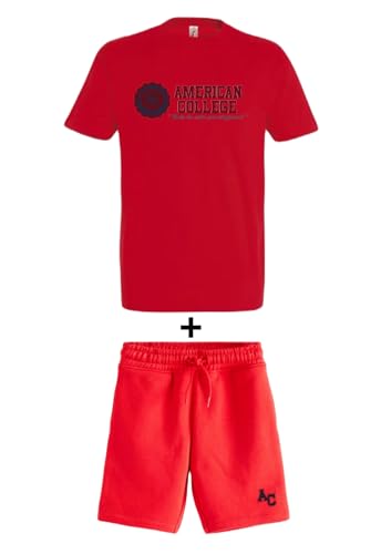 AMERICAN COLLEGE USA, 2 Teiliges Set, Herren, Damen, T-Shirt + Bermuda, Casual, Sportlich, Kleidung, Erwachsene, Unisex, Manner, Frauen, Modell ACEN231 Rot, S AMERICAN COLLEGE USA, 2 Teiliges Set, Herren, Damen, T-Shirt + Bermuda, Casual, Sportlich, Kleidung, Erwachsene, Unisex, Manner, Frauen, Modell ACEN231 Rot, S von AMERICAN COLLEGE USA