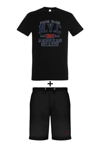 AMERICAN COLLEGE USA, 2 Teiliges Set, Jungen, Mädchen, T-Shirt + Bermuda, Casual, Sportlich, Kleidung, Kinder, Unisex, Modell ACEN227 Schwarz, 4 Jahre von AMERICAN COLLEGE USA