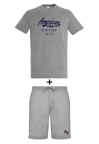 AMERICAN COLLEGE USA, 2 Teiliges Set, Jungen, Mädchen, T-Shirt + Bermuda, Casual, Sportlich, Kleidung, Kinder, Unisex, Modell ACEN228 Grau, 10 Jahre von AMERICAN COLLEGE USA