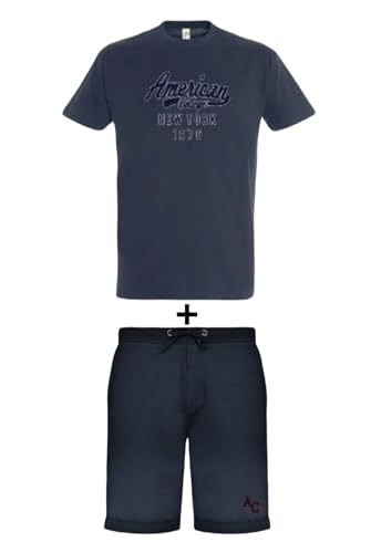 AMERICAN COLLEGE USA, 2 Teiliges Set, Jungen, Mädchen, T-Shirt + Bermuda, Casual, Sportlich, Kleidung, Kinder, Unisex, Modell ACEN228 Marineblau, 14 Jahre von AMERICAN COLLEGE USA