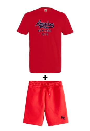 AMERICAN COLLEGE USA, 2 Teiliges Set, Jungen, Mädchen, T-Shirt + Bermuda, Casual, Sportlich, Kleidung, Kinder, Unisex, Modell ACEN228 Rot, 4 Jahre von AMERICAN COLLEGE USA