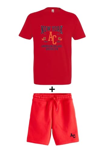 AMERICAN COLLEGE USA, 2 Teiliges Set, Jungen, Mädchen, T-Shirt + Bermuda, Casual, Sportlich, Kleidung, Kinder, Unisex, Modell ACEN229 Rot, 10 Jahre von AMERICAN COLLEGE USA