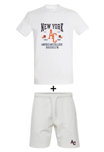 AMERICAN COLLEGE USA, 2 Teiliges Set, Jungen, Mädchen, T-Shirt + Bermuda, Casual, Sportlich, Kleidung, Kinder, Unisex, Modell ACEN229 Weiß, 10 Jahre von AMERICAN COLLEGE USA