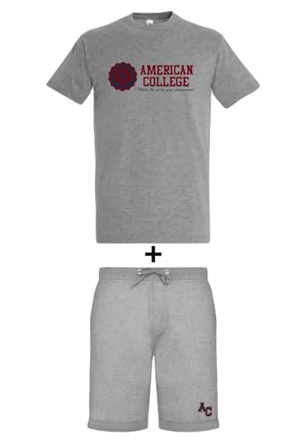 AMERICAN COLLEGE USA, 2 Teiliges Set, Jungen, Mädchen, T-Shirt + Bermuda, Casual, Sportlich, Kleidung, Kinder, Unisex, Modell ACEN231 Grau, 10 Jahre von AMERICAN COLLEGE USA