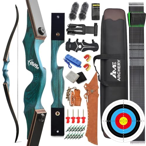 AMEYXGS 60" Bogenschießen Takedown Recurve Bogen und Pfeil Set 20-60LBS Jagdbogen Sportbogen für Schießen Holzriser mit Bogenzubehör Rechtshänder Recurve Bogen für Erwachsene (25lbs) von AMEYXGS