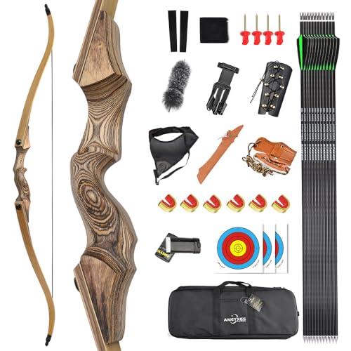 AMEYXGS 60" Takedown Recurve Bogen und Pfeil Set für Erwachsene Anfänger 20-60Lbs Jagdbogen Sportbogen Rechtshänder Holz Riser Bogen für Jagd Zielschießen (55lbs) von AMEYXGS