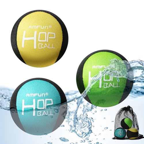 AMFUN 3 Stück Wasserball, Wasserhüpfball, Schnelltrocknender Lycra-Bezug Ball, Für Jugendliche und Erwachsene (Blau + Gelb + Grün) von AMFUN