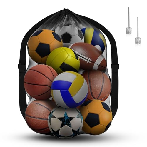 AMFUN Extra Große Ballnetz, Große Tasche aus Netzgewebe, Tragbare Ballnetz Sports Ball Ballnetz, mit Kordelzug und Schultergurt, für Fußball Basketball Fußball Volleyball Rugbyball von AMFUN