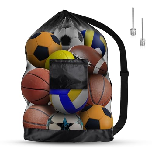 AMFUN Extra Große Ballnetz, Große Tasche aus Netzgewebe, Tragbare Ballnetz Sports Ball Ballnetz, mit Kordelzug und Schultergurt, für Fußball Basketball Fußball Volleyball Rugbyball von AMFUN