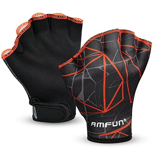 AMFUN Schwimmhandschuhe, Aquatic Handschuhe, Wasserdicht Schwimmhandschuhe mit Einstellbare Trageschlaufe, Trainingsschwimm Handschuhe für Wasserfitness Surfen Sport Männer Frauen Erwachsene (L) von AMFUN