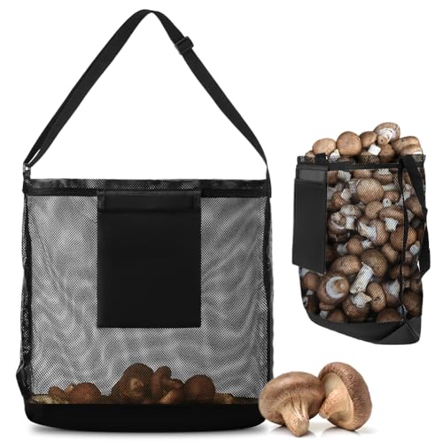 AMFUN Pilz Jagdtasche, Pilz Sammeltasche mit Verstellbarem Schultergurt, Erntesammelbeutel, Faltbares Mesh Erntetasche, Obst Picking Netztasche für Camping Einkaufen Reisen Wandern Sammeln von AMFUN