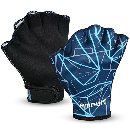 AMFUN Schwimmhandschuhe, Aquatic Handschuhe, Wasserdicht Schwimmhandschuhe mit Einstellbare Trageschlaufe, Trainingsschwimm Handschuhe für Wasserfitness Surfen Sport Männer Frauen Erwachsene (L) von AMFUN