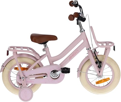 AMIGO Bella - Kinderfahrrad für Mädchen - 12 Zoll - mit Handbremse, Rücktritt, Lenkerpolster und Stützräder - ab 3-4 Jahr - Rosa von AMIGO