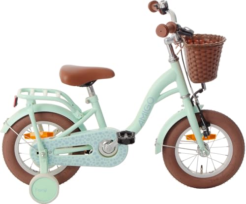 AMIGO Fairy - Kinderfahrrad Mädchen - 12 Zoll - Mit Stützräder, Rucktrittbremse und V-Brake - ab 2-4 Jahr - Mintgrün AMIGO Fairy - Kinderfahrrad Mädchen - 12 Zoll - Mit Stützräder, Rucktrittbremse und V-Brake - ab 2-4 Jahr - Mintgrün von AMIGO