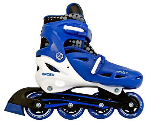 AMIGO Racer Inline-Skates - Inline für Jungen und Mädchen - Rollschuhe mit Einstellbarer Größe - ABEC7 Rollen - Blau - Größe 34-37 von AMIGO