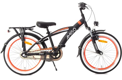 AMIGO Roady Fahrrad 20 Zoll - Kinderfahrrad für Jungen - 3 Gangen - Rücktrittbremse und V-Brake - Schwarz/Orange von AMIGO