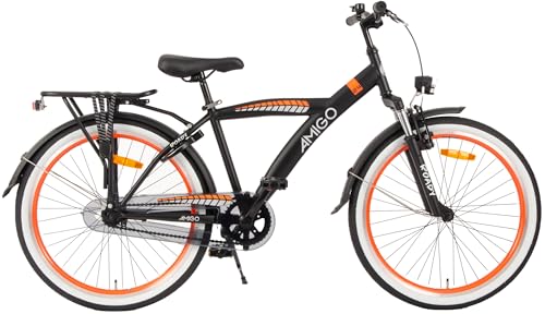 AMIGO Roady Fahrrad 24 Zoll - Kinderfahrrad für Jungen - Rücktrittbremse und V-Brake - Schwarz/Orange von AMIGO