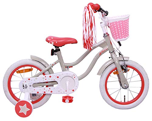 Amigo Superstar - Kinderfahrrad für Mädchen - 14 zoll - mit Handbremse, Rücktritt, Korb und Stützräder - ab 3-4 Jahre - Beige von AMIGO