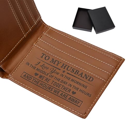 AMIJOUX Personalisierte Geldbörse aus PU-Leder für Ehemann, graviertes Bild, Bifold Wallets, schlanke Herren-Geldbörse mit Ausweishülle, braune Brieftaschen für Geburtstag, Jahrestag, Weihnachten, von AMIJOUX