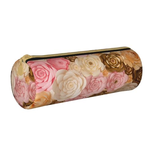 AMINNU Rosa Weiß Gold Blumen Zylinder Federmäppchen Langlebig Federmäppchen Schüler Federmäppchen Reißverschluss Federmäppchen Geeignet für Schulen und Büros, Unisex, weiß, Einheitsgröße, von AMINNU