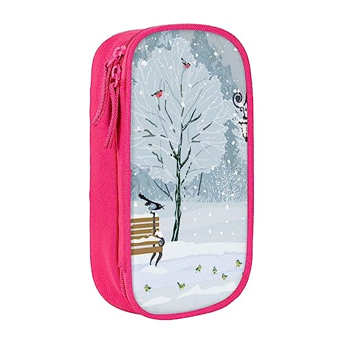 Birds in The Park On A Snowy Day Federmäppchen, Multifunktionales Federmäppchen, Schülermäppchen, mit Reißverschluss, geeignet für Schulen und Büros, Unisex, rose, Einheitsgröße, Kosmetiktasche von AMINNU