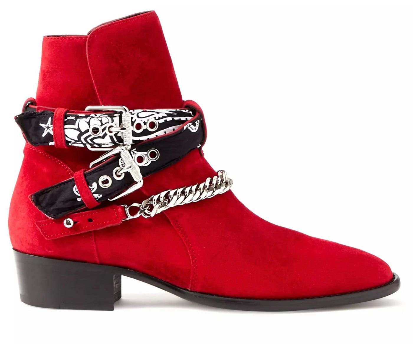 AMIRI Jodhpur Ketten Schuhe Bandana Suede Schuhe Bootsschuh Crossover-Bandana-Riemen, Silberfarbene Kette AMIRI Jodhpur Ketten Schuhe Bandana Suede Schuhe Bootsschuh Crossover-Bandana-Riemen, Silberfarbene Kette von AMIRI