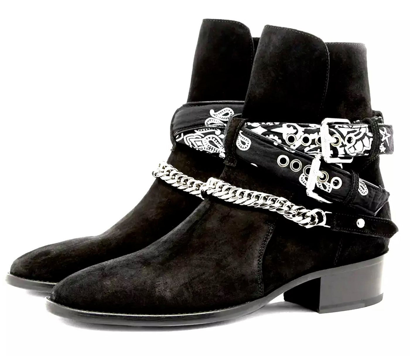 AMIRI Jodhpur Ketten Schuhe Bandana Suede Schuhe Bootsschuh Crossover-Bandana-Riemen, Silberfarbene Kette AMIRI Jodhpur Ketten Schuhe Bandana Suede Schuhe Bootsschuh Crossover-Bandana-Riemen, Silberfarbene Kette von AMIRI