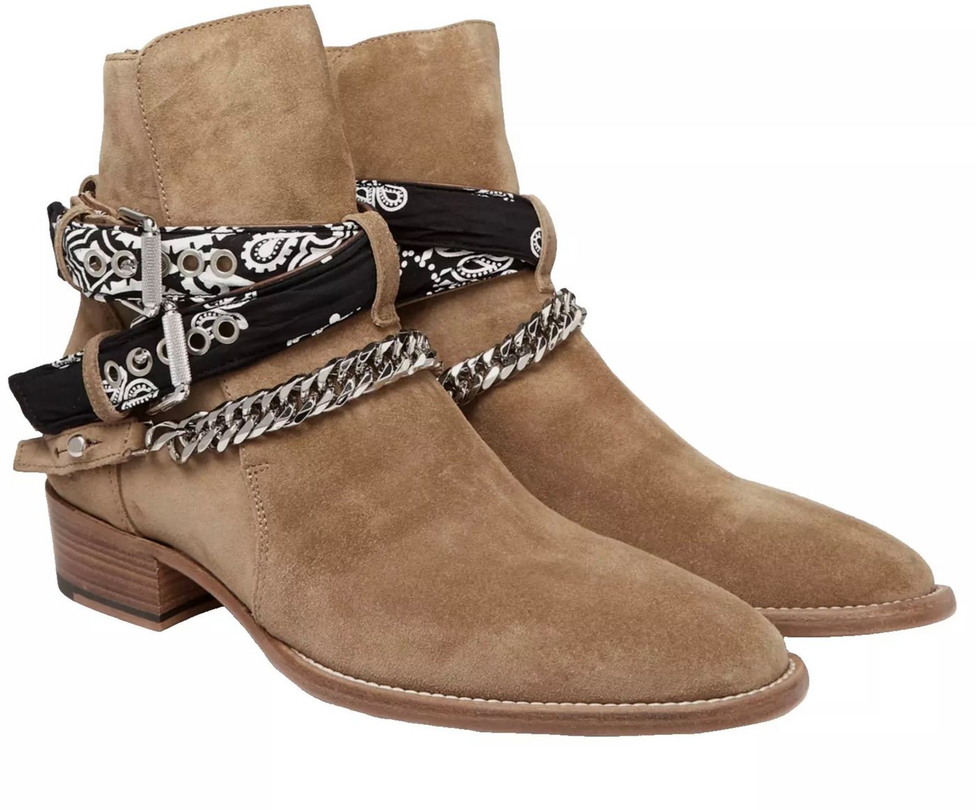 AMIRI Jodhpur Ketten Schuhe Bandana Suede Schuhe Bootsschuh Crossover-Bandana-Riemen, Silberfarbene Kette AMIRI Jodhpur Ketten Schuhe Bandana Suede Schuhe Bootsschuh Crossover-Bandana-Riemen, Silberfarbene Kette von AMIRI