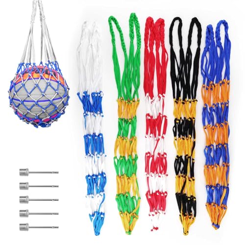 AMONENZ 5 Stück Ballsack, Ball Aufbewahrung, Tragbares Ballnetz, mit 5 Inflating Needle, für Fußball, Basketball, Handball, Outdoor Sportarten AMONENZ 5 Stück Ballsack, Ball Aufbewahrung, Tragbares Ballnetz, mit 5 Inflating Needle, für Fußball, Basketball, Handball, Outdoor Sportarten von AMONENZ