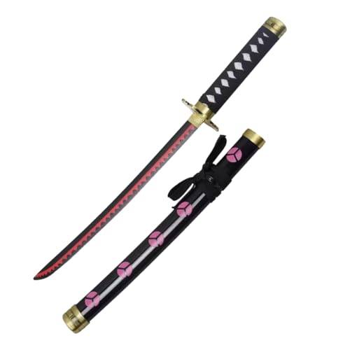 Katana S5052 Shusui von Zoro aus One Piece - Inoffizielle Replik, 45 cm, Schwarze Stahlklinge mit rotem Zahnung, Griff mit schwarzer Kordel umwickelt, inklusive Ständer Katana S5052 Shusui von Zoro aus One Piece - Inoffizielle Replik, 45 cm, Schwarze Stahlklinge mit rotem Zahnung, Griff mit schwarzer Kordel umwickelt, inklusive Ständer von AMONT