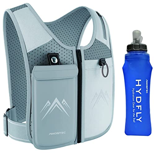 AMOSTEC Reflektierende Laufweste mit Reißverschluss vorne, Grau, 500 ml Trinkflasche, Laufbekleidung, Hydration Pack, Laufen, Joggen, Radfahren, Motorräder AMOSTEC Reflektierende Laufweste mit Reißverschluss vorne, Grau, 500 ml Trinkflasche, Laufbekleidung, Hydration Pack, Laufen, Joggen, Radfahren, Motorräder von AMOSTEC
