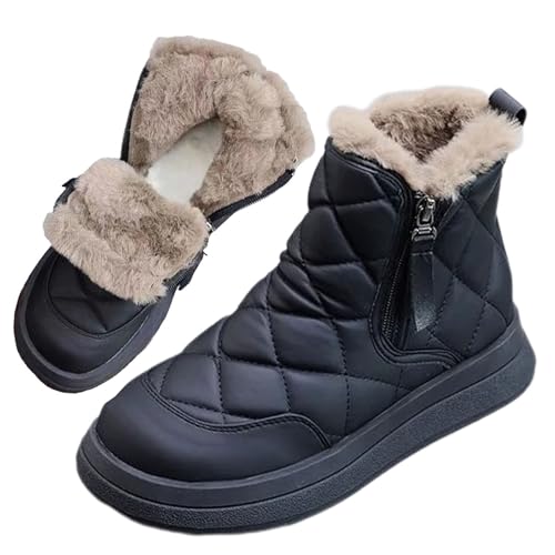 AMOUSDRDR Damen Seitlicher Reißverschluss Plateau Weiche Sohle Thermofutter Winterstiefel Wasserdicht Rutschfest Fell Gefüttert Knöchel Schneestiefel, Schwarz , 39 EU AMOUSDRDR Damen Seitlicher Reißverschluss Plateau Weiche Sohle Thermofutter Winterstiefel Wasserdicht Rutschfest Fell Gefüttert Knöchel Schneestiefel, Schwarz , 39 EU von AMOUSDRDR