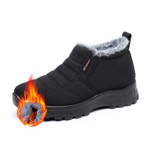 AMOUSDRDR Damen-Winter-Schneestiefel, klassisch, rutschfest, warme Stiefel, leichte Walking-Stiefel, wasserdicht, zum Hineinschlüpfen, mit Fell gefüttert von AMOUSDRDR