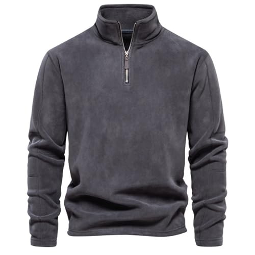 AMOUSDRDR Herren-Fleecepullover mit Viertelreißverschluss, Thermo-Fleece, 1/4-Reißverschluss, lässig, einfarbig, langärmelig, Sweatshirts für Herren (Grau, XXL) von AMOUSDRDR