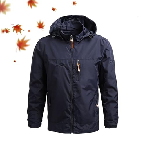 AMOUSDRDR Kletterfeldjacke für Herren, winddicht, wasserdicht, Softshell-Jacke, taktische Jacke, Outdoor-Kapuze, Windschutz, warme Herbst-Arbeitsjacken (Dunkelblau, Größe 3XL (87,5–90 kg)) von AMOUSDRDR