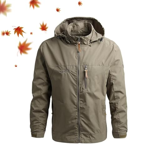 AMOUSDRDR Kletterfeldjacke für Herren, winddicht, wasserdicht, Softshell-Jacke, taktische Jacke, Outdoor-Kapuze, Windschutz, warme Herbst-Arbeitsjacken (Khaki, Größe 3XL (87,5–90 kg)) von AMOUSDRDR